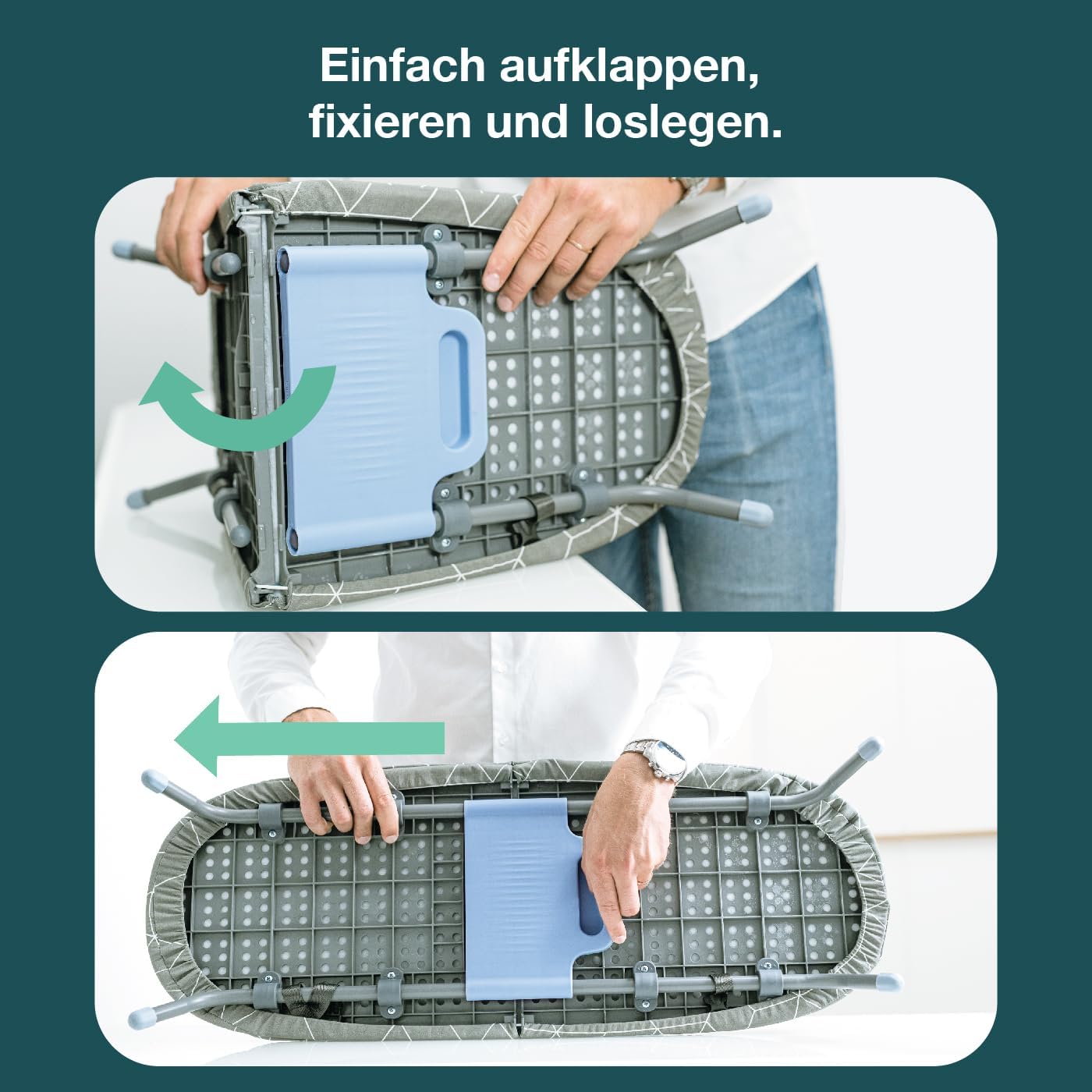 WONDERHOME Patentiertes Tischbügelbrett, klappbare Beine, platzsparend, grau, blau , Faltbares Bügelbrett mit Klappfunktion