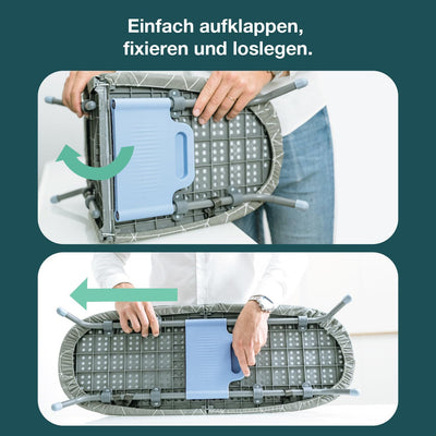 WONDERHOME Patentiertes Tischbügelbrett, klappbare Beine, platzsparend, grau, blau , Faltbares Bügelbrett mit Klappfunktion