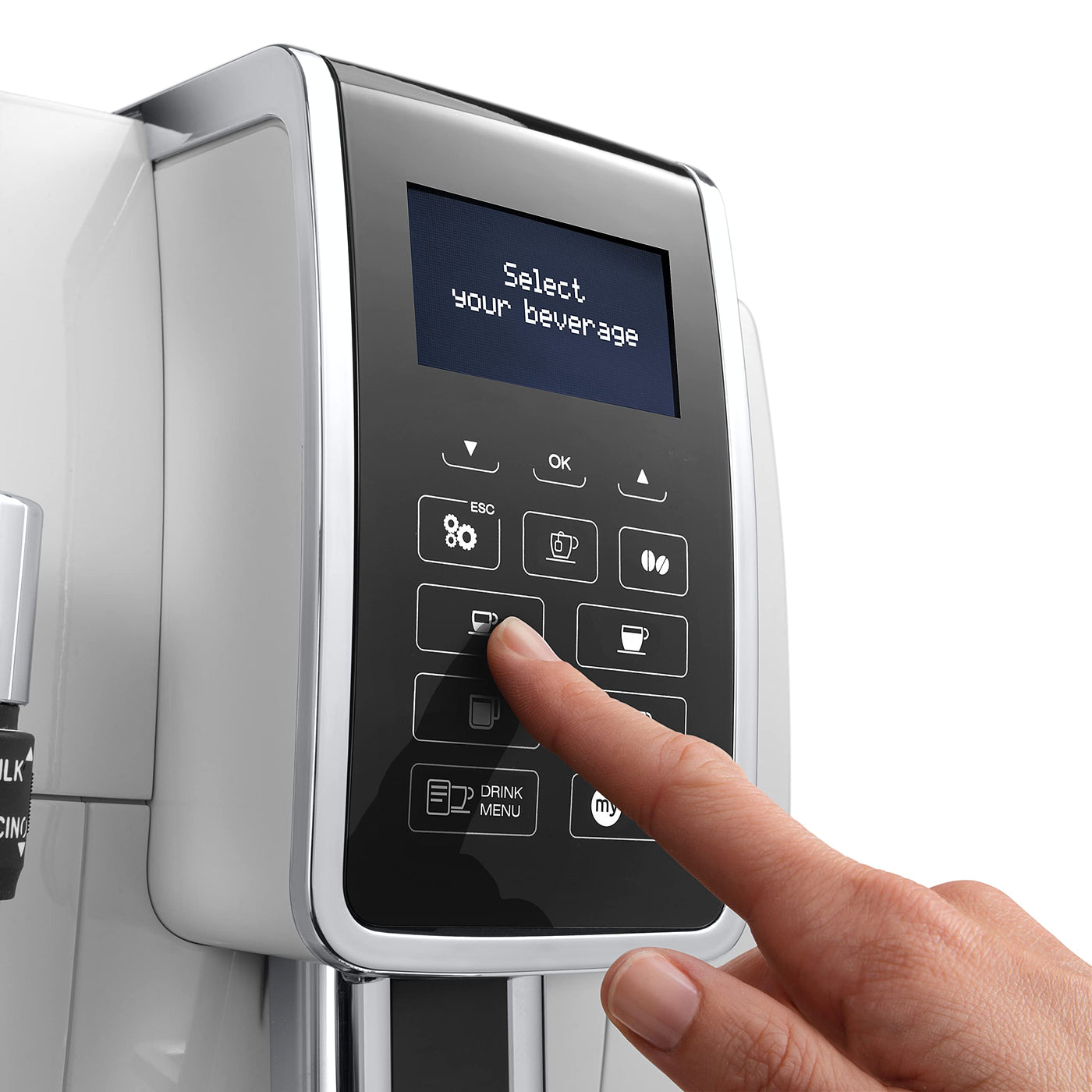 De'Longhi DINAMICA ECAM 350.35.W - Vollautomatische Kaffeemaschine, 1.8 l, weiß – (freistehend, Maschine Espresso Kaffeemaschine, weiß, LCD-Display, 1,8 l)