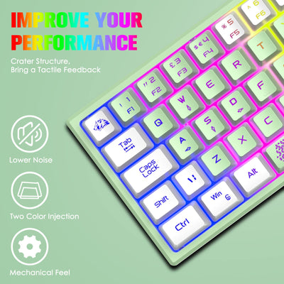 Pc Tastatur Maus mit Kabel, mäuse, tastaturen & eingabegeräte, Gaming-Tastatur-Maus mechanische Feel, Tastatur Maus bis zu 3600 DPI, optische 7 Tasten PC, Laptop, Computer, Grün
