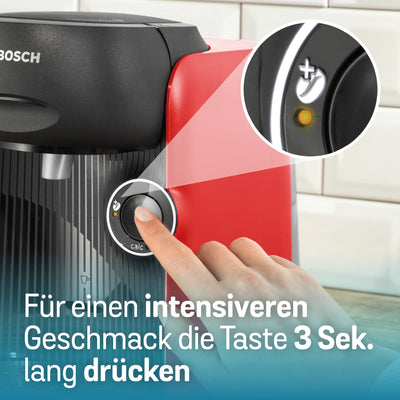 Bosch Tassimo Finesse Kapselmaschine TAS16B7 Kaffeemaschine by, 70 Getränke, intensiverer Kaffee auf Kopfdruck, Abschaltautomatik, perfekt dosiert, platzsparend, 1400 W, rot