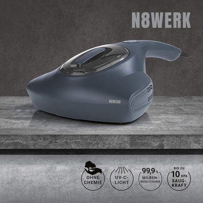 N8WERK Milbensauger in der Nordic Night Edition | Matratzenreiniger mit starker Saugkraft | Sterilisiert Oberflächen mit UV-C Licht | Vernichtet bis zu 99,9% Aller Milben