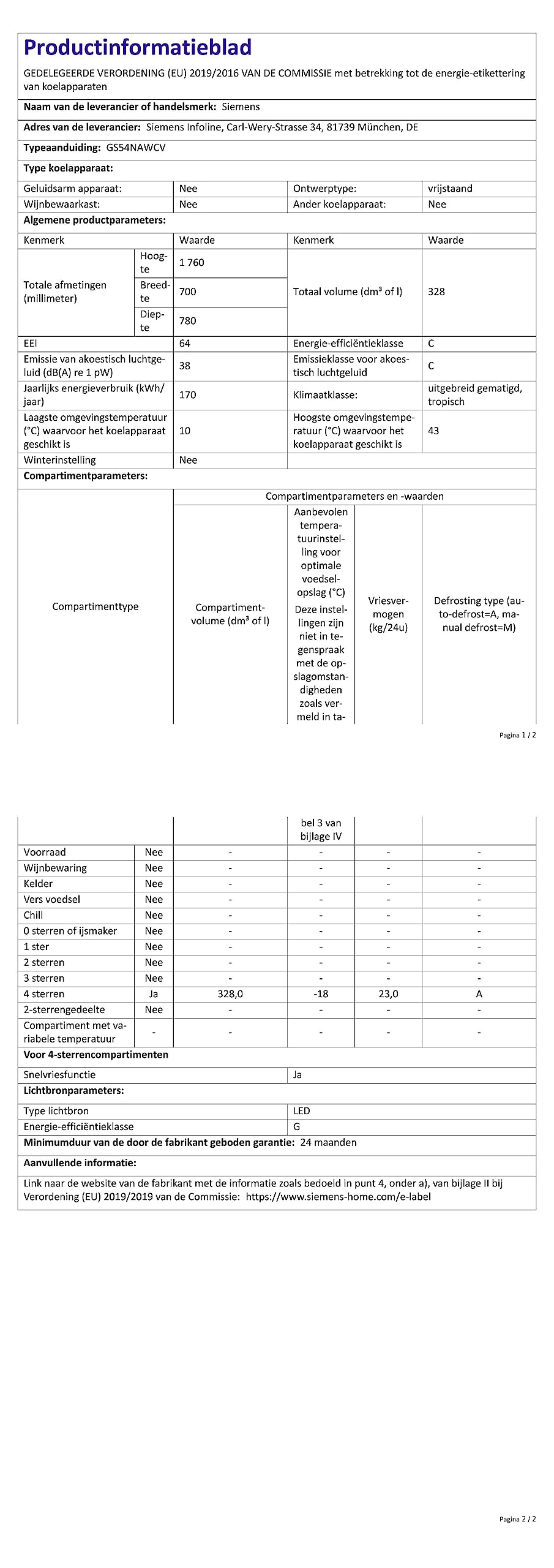 Siemens GS54NAWCV iQ500 Gefrierschrank, 176 x 70 cm, 327 L, noFrost nie wieder abtauen, bigBox Platz für großes Gefriergut, varioZone flexible Glas-und Schubladen, Weiß