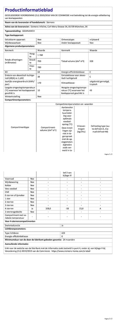 Siemens GS54NAWCV iQ500 Gefrierschrank, 176 x 70 cm, 327 L, noFrost nie wieder abtauen, bigBox Platz für großes Gefriergut, varioZone flexible Glas-und Schubladen, Weiß