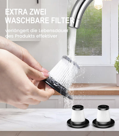 Uythumidid Handstaubsauger Akku Kabellos, Auto Autostaubsauger, HS6 Mini Tragbarer Staubsauger mit 3 Waschbar HEPA Filtern, Starke Absaugung, LED-Lichter für Haus/Büro/Haustier/Auto/Sofa/Teppiche