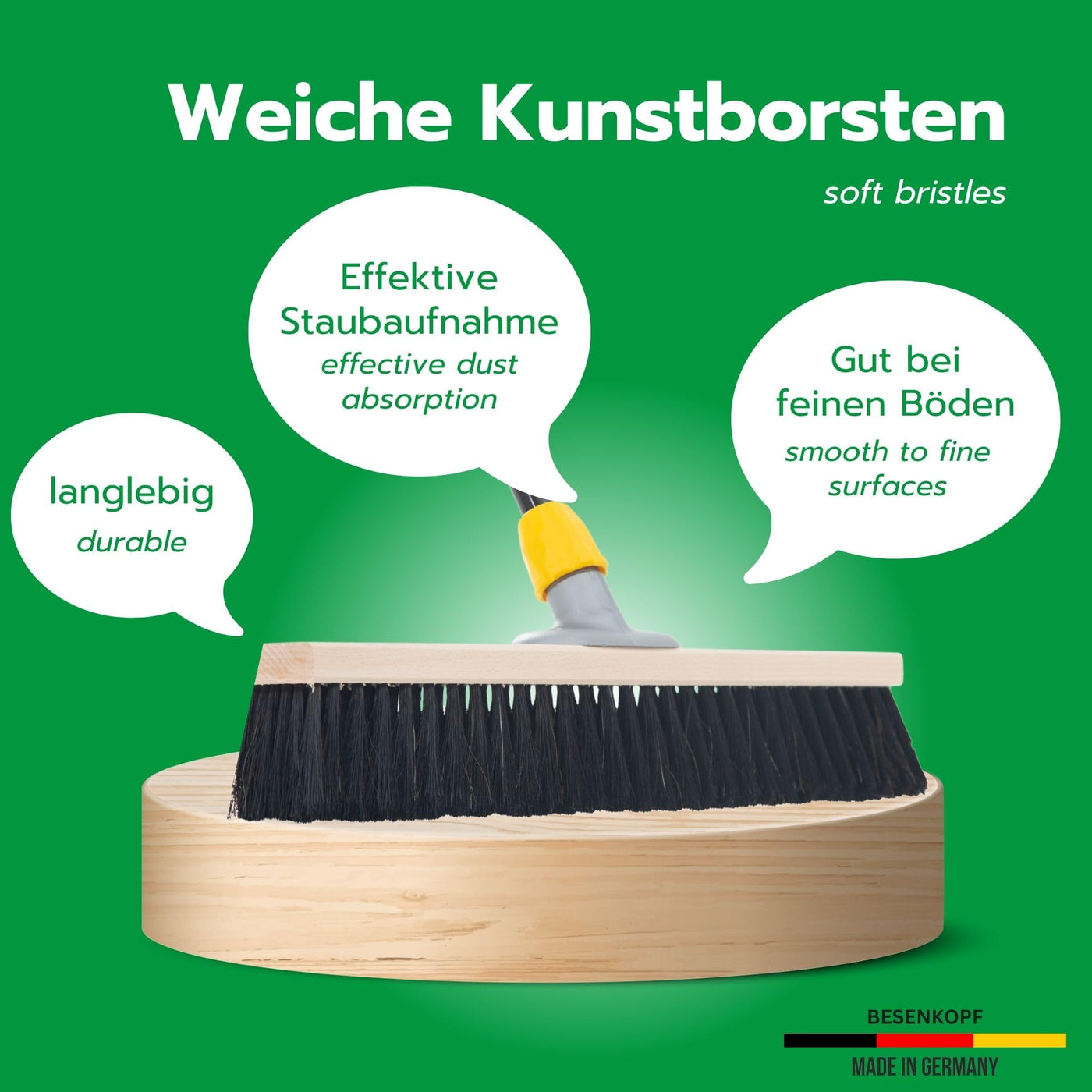 Novaliv Saalbesen mit Rosshaarmischung I 60cm mit Teleskopstiel I weiche Borsten Kehrbesen Hofbesen Feinstaubbesen