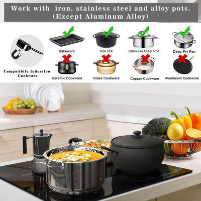 Karinear Induktionskochfeld 60 cm Flexzonen, 4-Zonen-Elektrokochfeld Einbau mit Flexzone, Schieberegler, Boost-Funktion und Timer, 7200 W, 220V-240V, kein Stecker