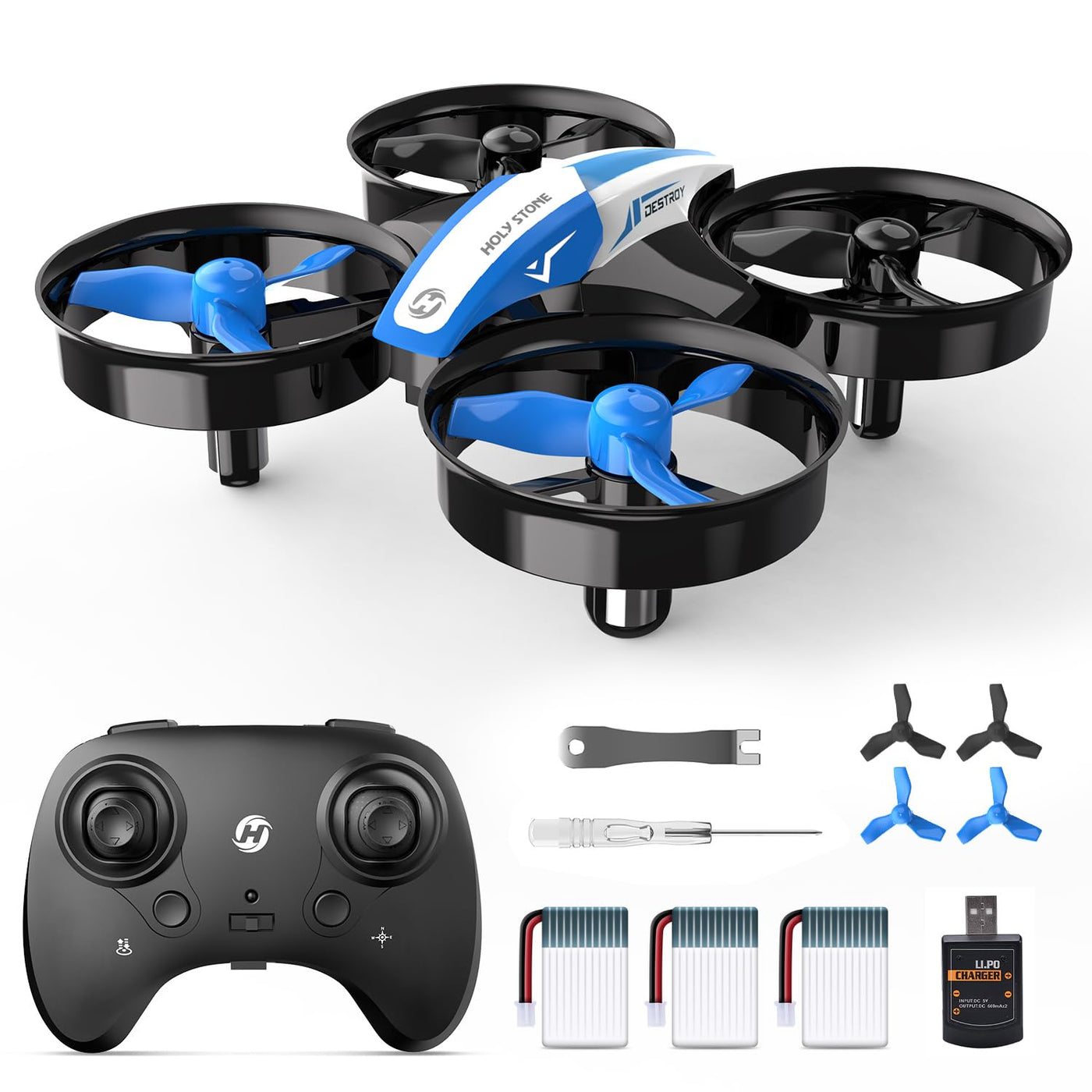 Holy Stone HS210 Mini Drohne für Kinder,RC Quadrocopter Nano Drone mit 3 Akkus 21 Min. Lange Flugzeit, Auto Höhenhaltung, 360° Rollen, Kopfloss Modus, One Key Start Indoor Geschenk Anfänger,Blau,C0