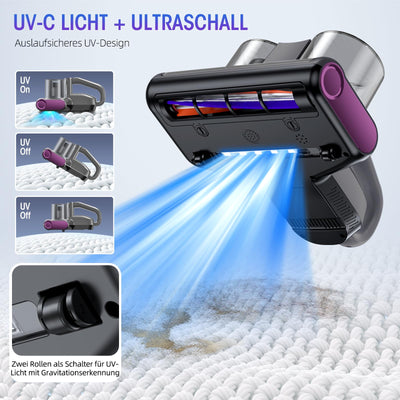 JPHYLL Milbensauger für Matratzen 16Kpa Matratzensauger mit 253,7nm UV-C-Licht Bett-Staubsauger HEPA Filter Ultraschall Heißer Wind Funktion Matratzenreiniger Milbenstaubsauger für Bett, Sofa 500W