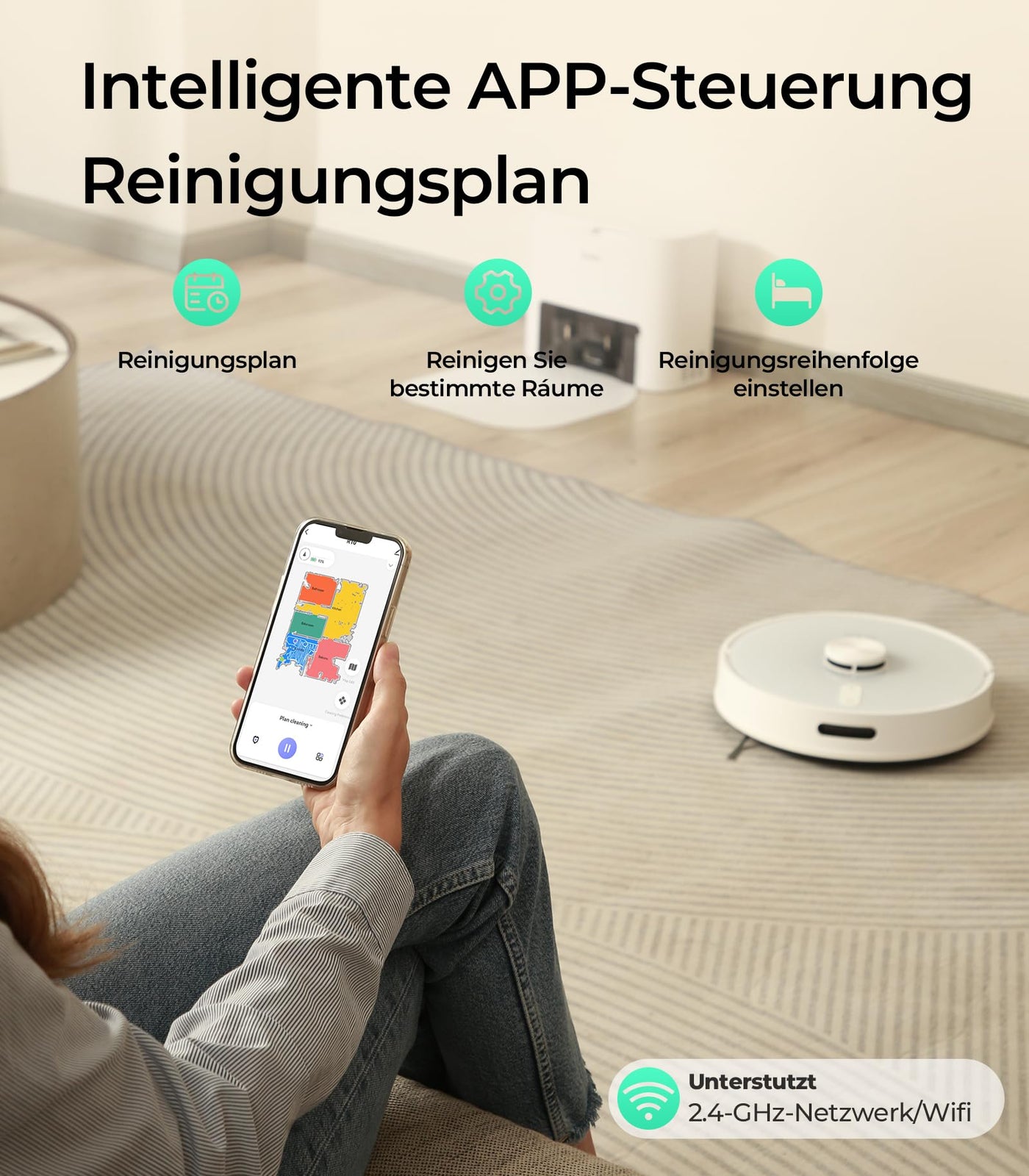 Redkey R10 Saugroboter 2-in-1 mit Absaugstation und Wischfunktion, LiDAR-Navigation, Starke 4000Pa Saugkraft, 4 L Staubbeutel, 90 Tage freihändige Reinigung, ideal für Tierhaare, App