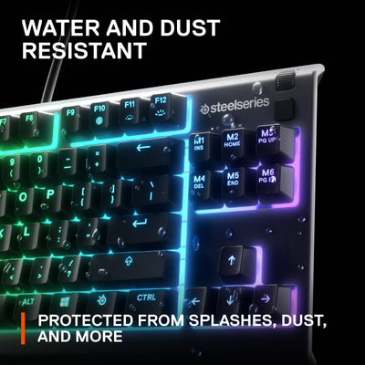 SteelSeries Apex 3 TKL RGB Gaming Tastatur - Tenkeyless Compact Formfaktor - 8-Zonen RGB Beleuchtung - IP32 Wasser- & Staubabweisend - Flüsterleiser Gaming Switch - Gaming Grade Anti-Ghosting