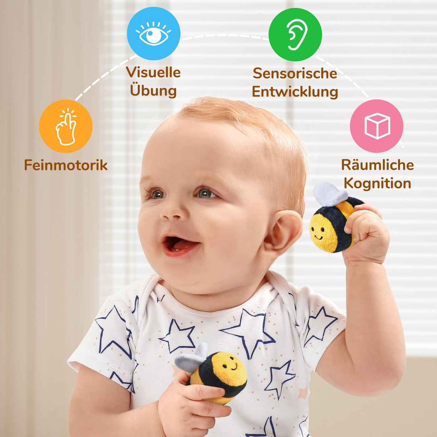 JoyCat Baby Spielzeug 6-12 Monate, Baby Bienenstock mit 5 Bienen Sensorik Spielzeug, Rassel, Spiegel, Montessori BabySpielzeug, Motorikspielzeug Geschenke für Kinder 1 2 Jahre