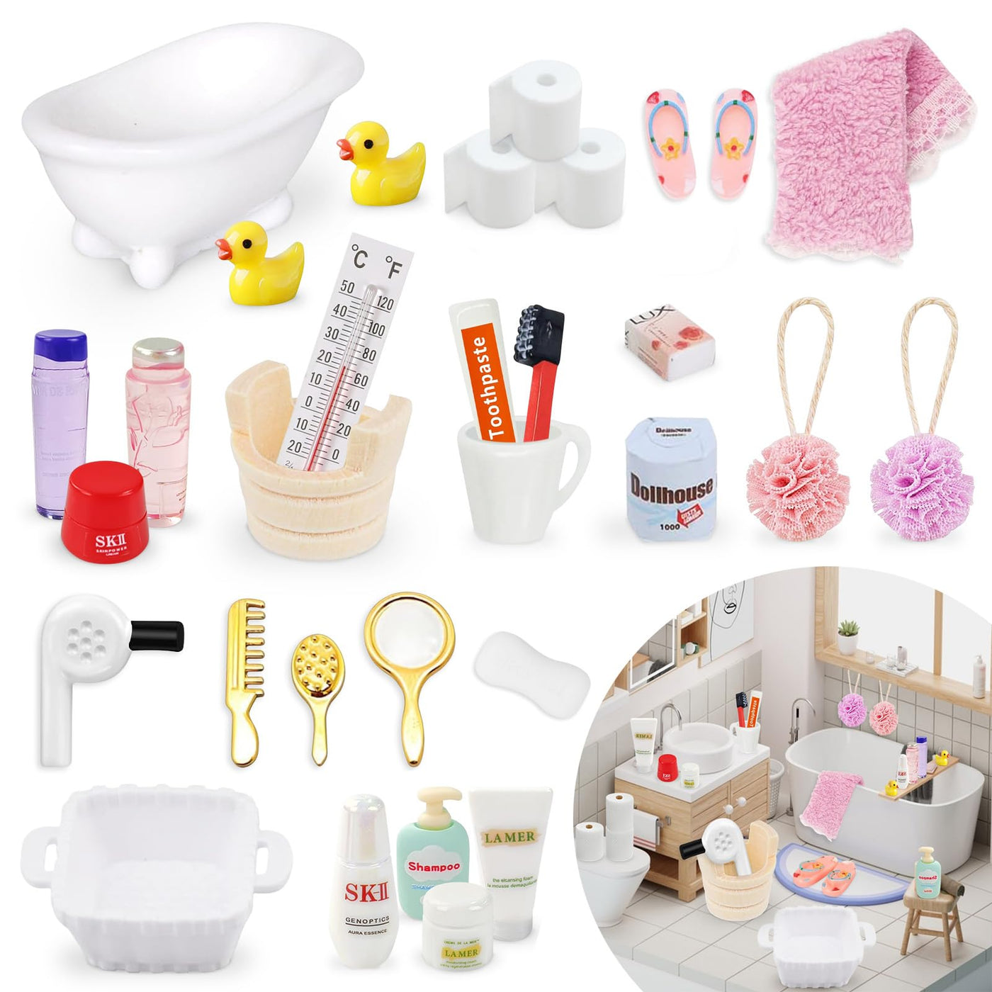 30 Stück Wichtel Zubehör Weihnachten – Miniatur Bade Set mit Badewanne, Enten & Zahnbürste – Wichtelzubehör für Wichteltür & Puppenhaus Deko