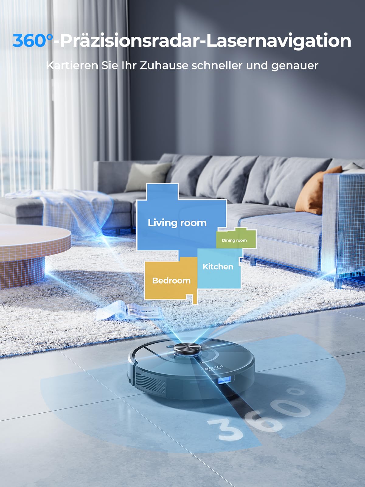 Laresar Clean Saugroboter mit Wischfunktion, Saugroboter mit LiDAR Navigation, Live-Karte, 5000Pa Staubsauger Roboter Mars01 bis zu 180Min, Ideal für Tierhaare, Teppich, Hartboden