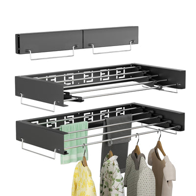 IBVIVIC Wand Wäschetrockner ausziehbar 80cm, Wäscheständer klappbar für Innen oder Außen, platzsparend kompakt, Schwarz