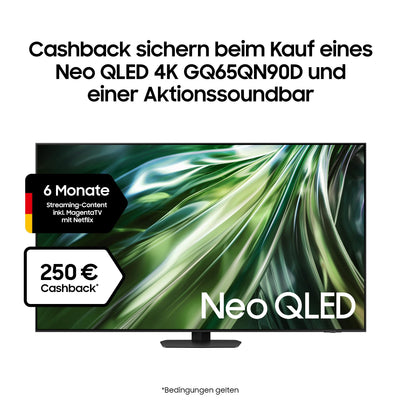 Samsung Neo QLED 4K QN90D Fernseher 65 Zoll, Samsung TV mit Neural Quantum 4K AI Gen2 Prozessor, Quantum-Matrix-Technologie, AI 4K Upscaling, Smart TV, KI TV, GQ65QN90DATXZG, Deutsches Modell [2024]