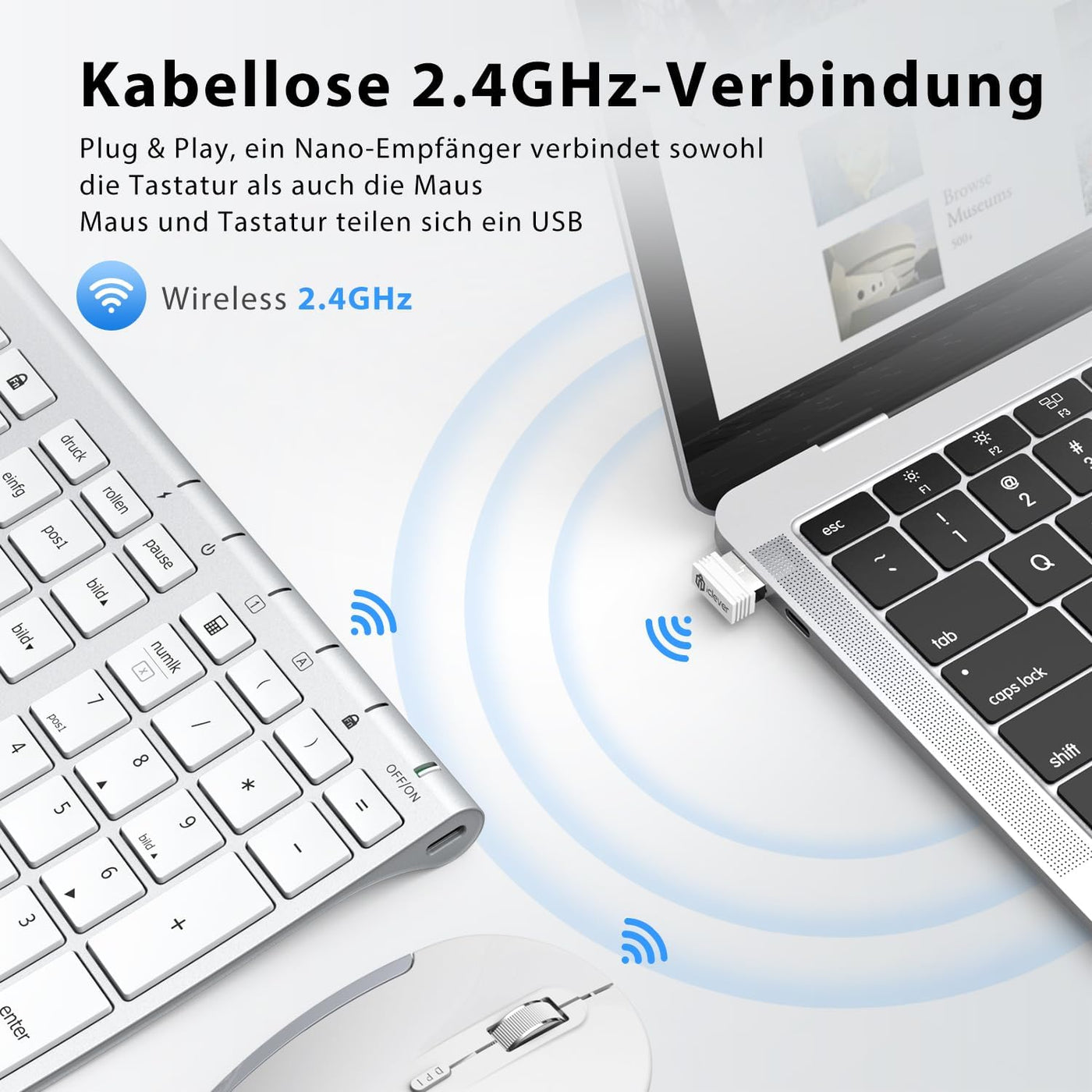 iClever kabellose Tastatur und Maus Set, 2.4G kabellose Tastatur und Maus, USB-C wiederaufladbar, Originalgröße, schlanke, dünne und widerstandsfähige Tastatur für Windows 7/8/10, Mac OS