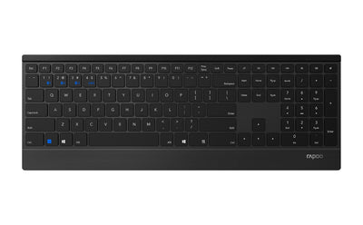 Rapoo 9500M kabelloses Tastatur-Maus Set Wireless Deskset 1600 DPI Sensor 12 Monate Batterielaufzeit flaches Aluminium Design DE-Layout QWERTZ PC & Mac - schwarz