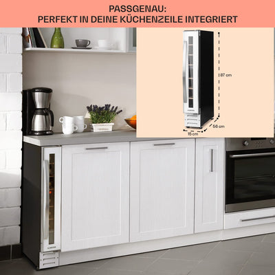 Klarstein Weinkühlschrank, 1 Zonen Getränkekühlschrank, Kleiner Einbau-Weinschrank Schmal, 20L Wein-Kühlschrank mit Glastür, Indoor/Outdoor Flaschenkühlschrank, Wine Fridge 5-22°C, 7 Flaschen