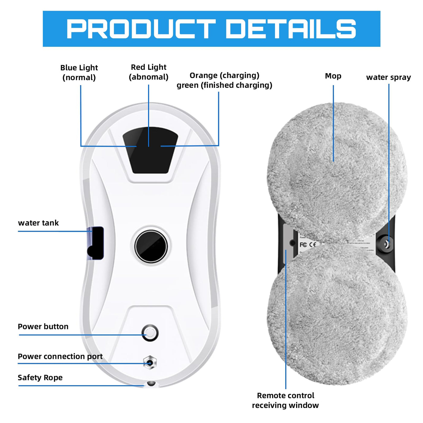 Memows Fensterputzroboter Automatischer Fensterputzer Elektrischer Fensterreiniger Roboter 5600PA, Intelligente Fensterroboter Fensterreinigungsroboter Fenstersauger mit Sprühfunktion Fernbedienung