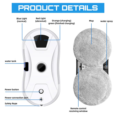 Memows Fensterputzroboter Automatischer Fensterputzer Elektrischer Fensterreiniger Roboter 5600PA, Intelligente Fensterroboter Fensterreinigungsroboter Fenstersauger mit Sprühfunktion Fernbedienung