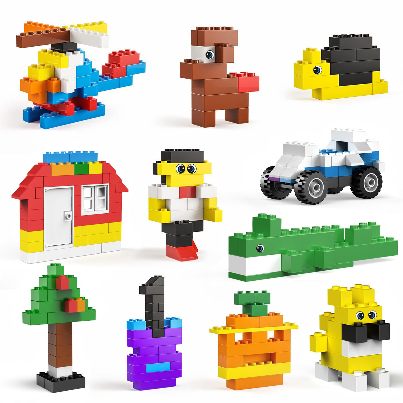 burgkidz Bausteine 520-teiliges Set, 500 Grundbausteine in 10 Farben Inklusive Räder, Fenster und Türen, Schüttgutblock mit wiederverwendbarer Aufbewahrungsbox für Kinder 4-8 Jahre Jungen Mädchen