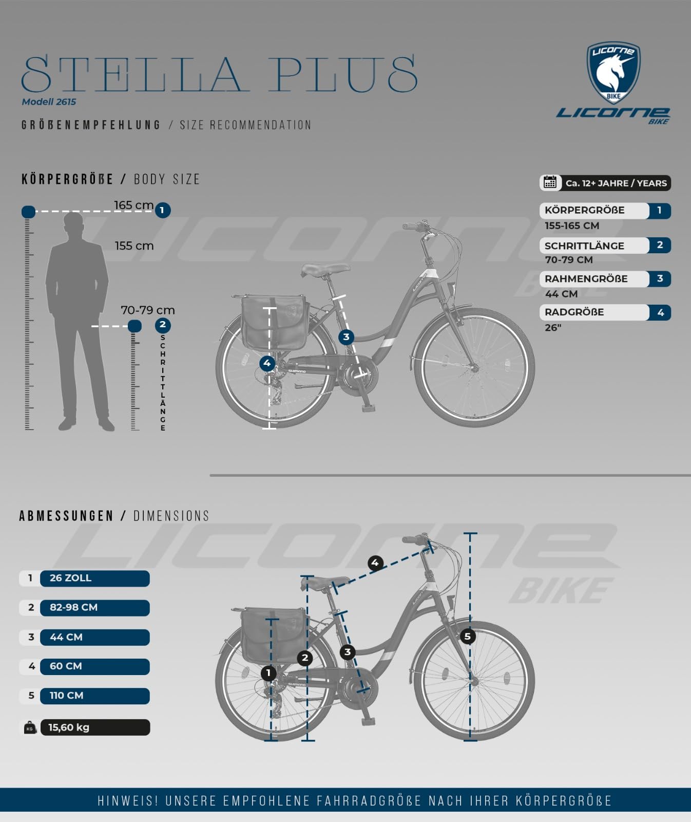 Licorne Bike Stella Plus Premium City Bike in 26 Zoll Aluminium Fahrrad für Mädchen, Jungen, Herren und Damen - 21 Gang-Schaltung - Hollandfahrrad (26 Zoll, Schwarz)