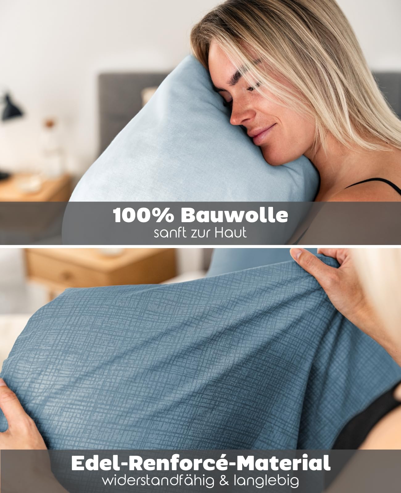 lionto dibea Renforcé-Wendebettwäsche aus 100% Baumwolle, 135x200 cm, Kissenbezug 80x80 cm, 2-teilige Bettwäsche zu jeder Jahreszeit, pflegeleicht und formstabil, inkl. Oeko-TEX Zertifikat, blau