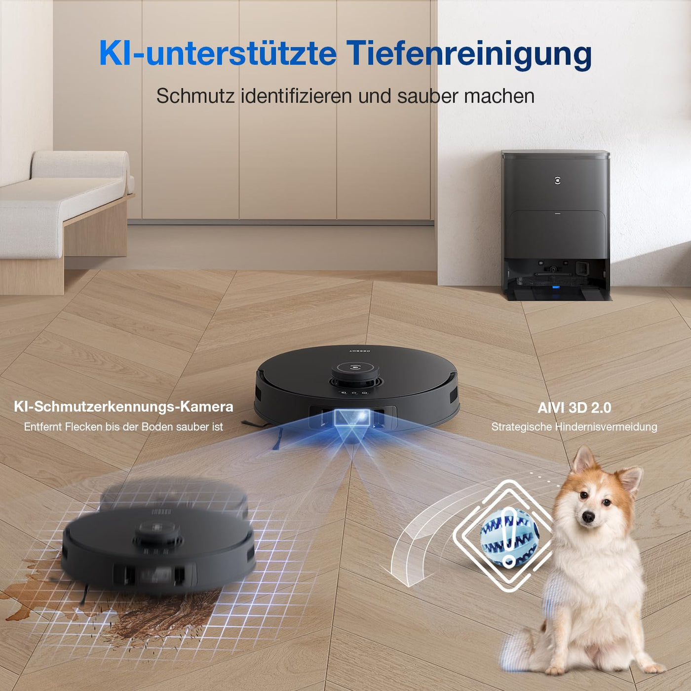 ECOVACS DEEBOT T30S PRO Saugroboter mit Wischfunktion, 11.000 Pa, ZeroTangle Technologie, 70°C heißes Wasser Wischen beim Waschen, TruEdge™ Kantenwischen, 6.400mAh Batterie, AI-Hindernisvermeidung