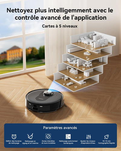 Proscenic Q8 Max Staubsauger Roboter mit Absaugstation 4500Pa 200min Leistungsstark Saugroboter mit Wischfunktion Intelligentes Laser Navigation mit 5 Karten, für Böden Teppiche Tierhaare