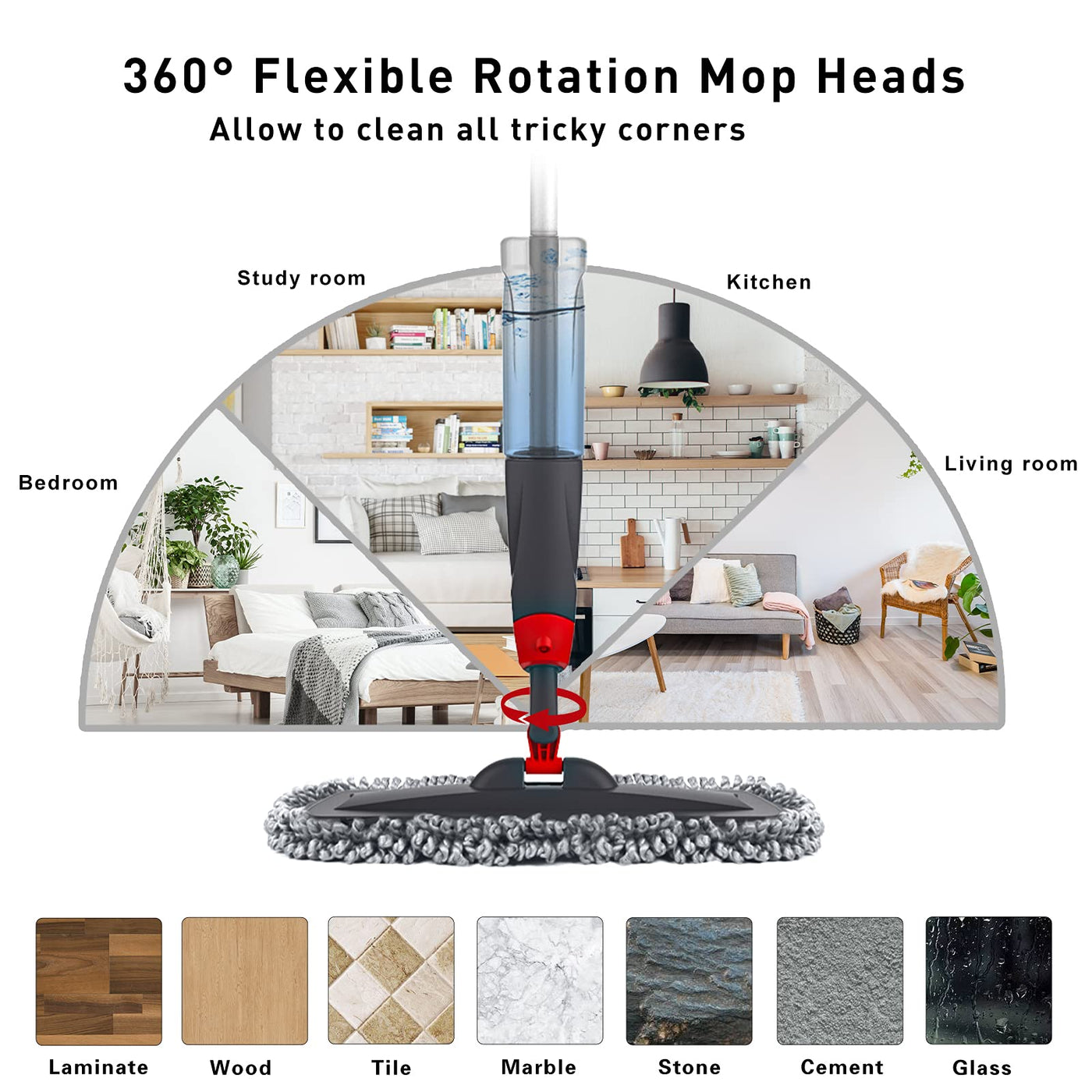 Homgif Sprühwischer 135CM Wischmopp mit Sprühfunktion, 750ML Spray Mop Bodenwischer mit Sprühfunktion, Home Küche Wischer Bodenreinigung mit 3 Aktualisiert Waschbaren Mikrofaserbezug