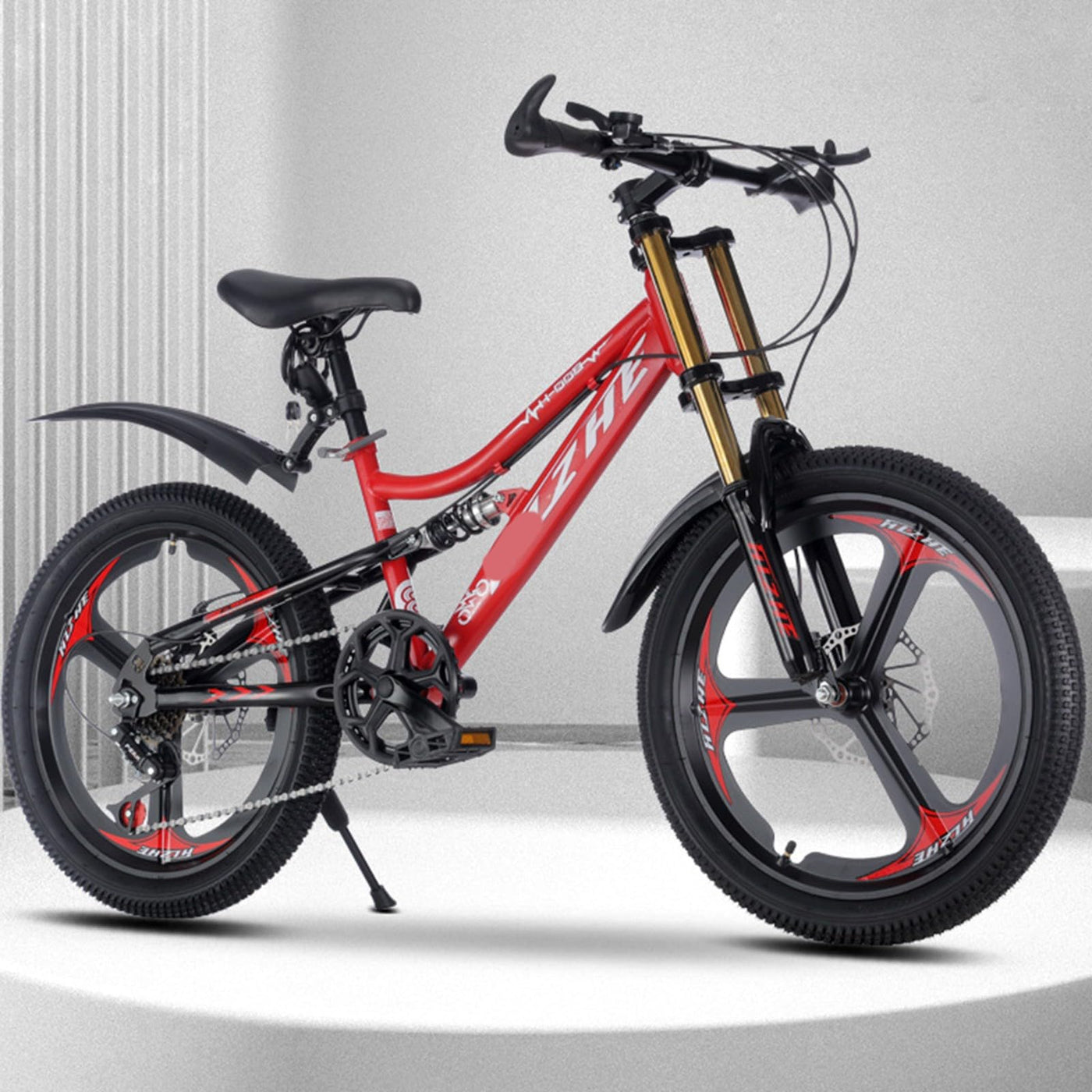 Mountainbike 24 Zoll Integriertes Rad 6 Gang Doppelscheibenbremse Doppelte Stoßdämpfung Geeignet für Kinder und Jugendliche A,22 inch