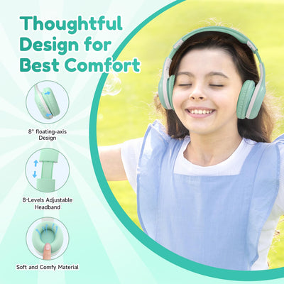EarFun Bluetooth Kopfhörer Kinder, 85/94dB Lautstärkeregelung, HiFi Sound, HD-Mikrofon, 40 Std Akku, Faltbare, Einstellbar, Kopfhörer Kabellos Bluetooth Kinder für Schule/Reise/PC, Grün