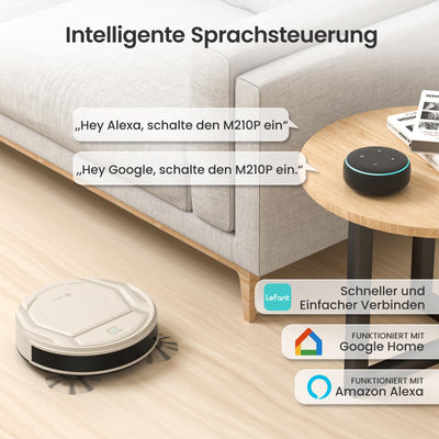 LEFANT M210P Saugroboter, Superschlank Staubsauger Roboter, 2200 Pa Saugkraft, 120 Min Laufzeit, WLAN optimiert für Teppiche, Tierhaare, Hartböden, Roboterstaubsauger mit Ladestation, Champagnergrau