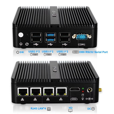 STRHIGP Firewall Mini PC OPNsense Appliance Celeron J4125 4 * 2.5GbE Ethernet LAN, 8GB DDR4 128GB SSD, VPN Router Hardware AES-NI Fanless Computer, HD, COM, 6USB, SIM Slot Home IT Industry