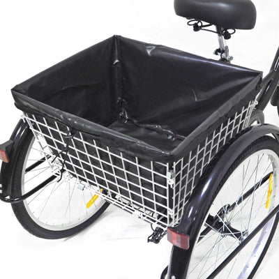 Chynalys 24'' 8 Gang Dreirad für Erwachsene, Cruiser Fahrräder Lasten-Dreirad Trike Bike mit Bsaket, Hochkohlenstoffstahl Erwachsenen-Dreirad für Outdoor, verstellbar (24 Zoll, schwarz)