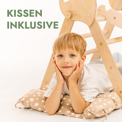 Goodevas 5-in-1 Montessori Klettergerüst Set: Indoor Kletterdreieck, Kletterbogen mit Kissen, und Rutsche für Kinder, Indoor Spielplatz 1-3 Jahre