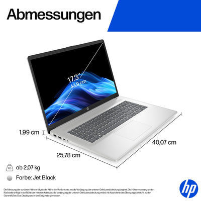 HP Laptop mit 17,3" FHD Display, Intel Core i7-1355U, 16 GB DDR4 RAM, 1 TB SSD, Intel Iris Grafik, Windows 11, QWERTZ, Silber inkl. 25 GB Dropbox-Speicher für 12 Monate