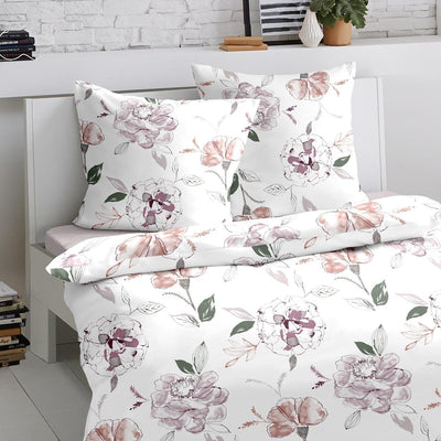Traumschlaf Moderne Biber Bettwäsche Atherton Rose kuschelig weich aus 100% Baumwolle mit Reißverschluss - Made in Germany 135x200 cm + 80x80 cm