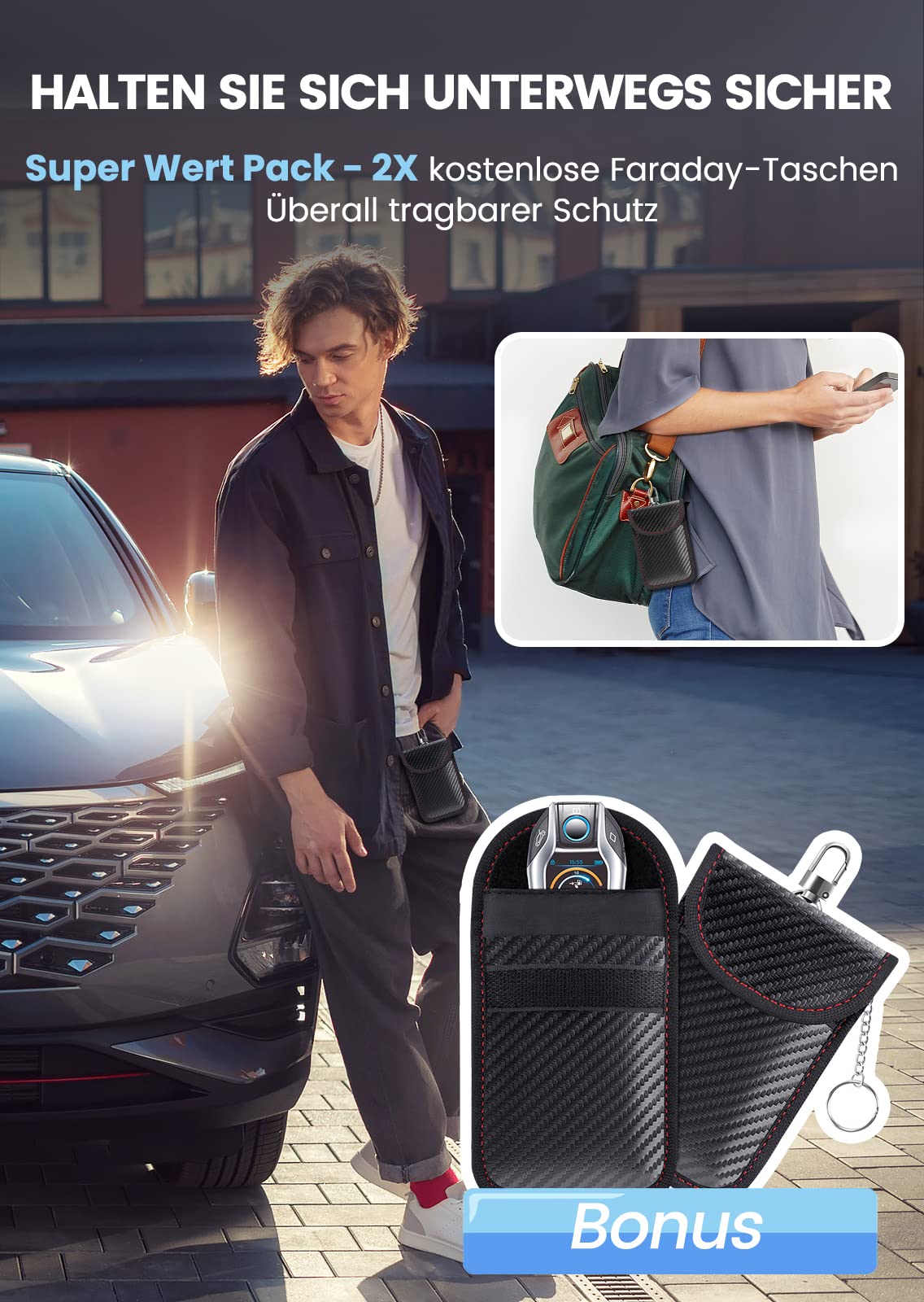 Samfolk Keyless Go Schutz Autoschlüssel Box, Faraday Box und Bags 2 Stück, Keyless Go Schutz Autoschlüssel Signal Blocker Box, Rfid Anti-Diebstahl Keyless Go