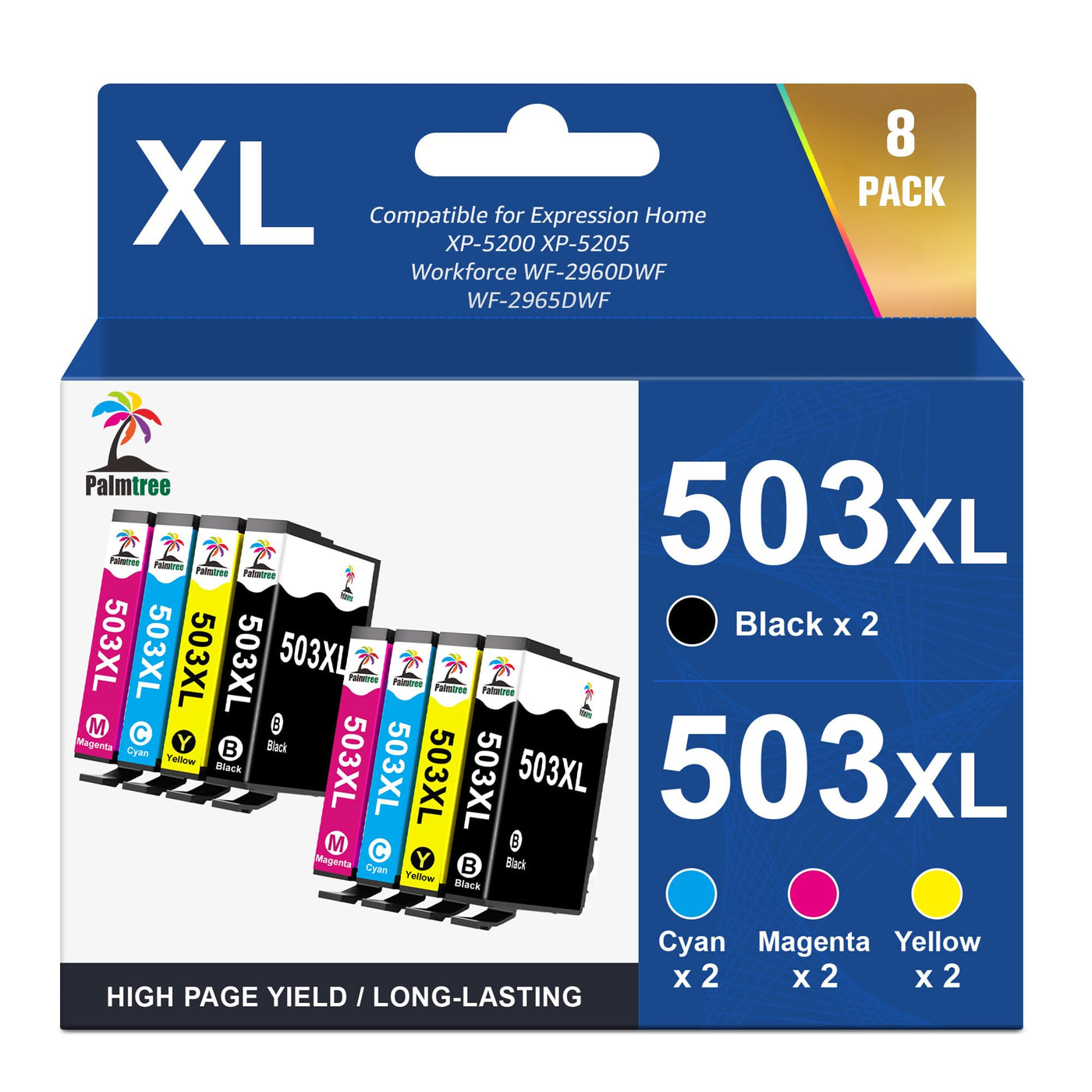 Palmtree 503xl Patronen Kompatibel mit Epson XP 5200 Druckerpatronen und Epson WF 2960 Patronen für Epson 503 XL für Epson Expression Home XP-5200 XP-5205 Epson Workforce WF-2960DWF WF-2965 (8 Pack)