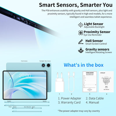 TECLAST P50 90Hz Tablet 11 Zoll Android 15 Tablett, 20GB RAM+128GB ROM(5TB TF), 4G LTE Dual SIM+5G WLAN, 2GHz Octa-Core CPU, Widevine L1/7000mAh/GPS/8MP/GMS/3.5MM Jack, Tablet Mit Stift + Hülle [2025]