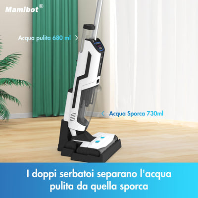 Mamibot All-in-One-Nass Trockensauger Kabellos FLOMO I Plus Multifunktions-Bodenwascher Dual-Tank-Design | Selbstreinigung LED-Display 30min Laufzeit