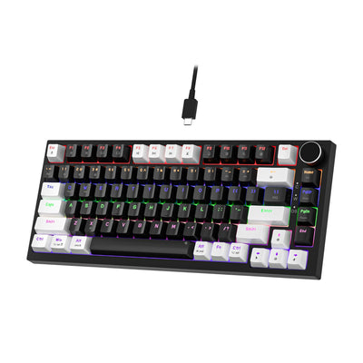 Newmen GM326 Mechanische Tastatur mit Kabel,Gaming Tastatur 75% Prozent,TKL Hot Swap LED Beleuchtung USB C Mini Mechanische Tastatur mit Knopf,für PC/Win/Mac,QWERTY Layout,Weiß/Schwarz,Rote Schalter