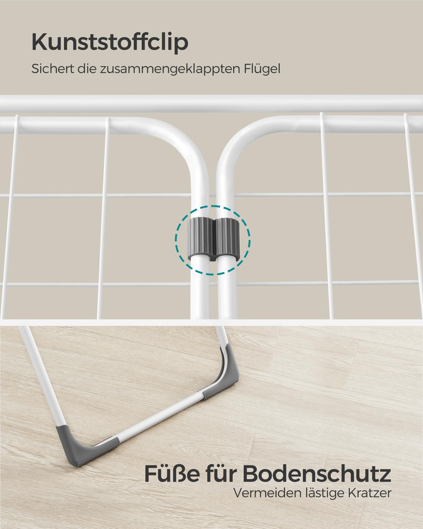 SONGMICS Wäscheständer, Standtrockner klappbar, Flügelwäscheständer, freistehend, für Innen- und Außenbereich, für Bettwäsche und Kleidung, weiß LLR540W01