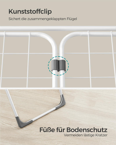 SONGMICS Wäscheständer, Standtrockner klappbar, Flügelwäscheständer, freistehend, für Innen- und Außenbereich, für Bettwäsche und Kleidung, weiß LLR540W01