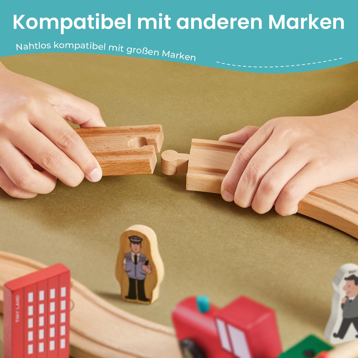 Tiny Land 39 Pcs Holzeisenbahn und Züge Pack Eisenbahn Anfängerset Kompatibel mit Thomas Passend für Eichhorn Zugset Kleinkinderspielzeug empfohlen ab 3 Jahren