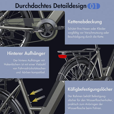 Fafrees F26 Pro ebike 14.5Ah Akku, Elektrofahrrad 250W 26 Zoll, City e-Bike 25km/h, e Bike Herren Damen, E-Fahrrad Support Mobile APP, Reichweite bis zu 55-110Km, Grau