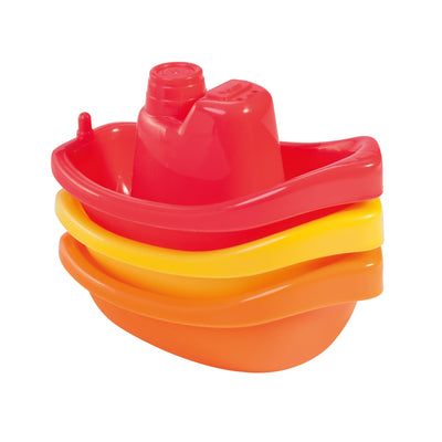 babynova Badeboote – Pädagogisches Baby- und Kleinkindspielzeug – Ab 3 Monaten – 3-teiliges Set – Entwicklung von Motorik und Koordination – Geeignet für Badewanne und Sandkasten – Rot, Gelb, Orange