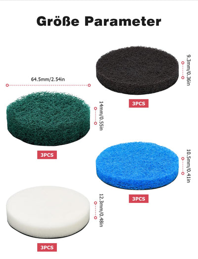 Aufsatz für Bosch Universal Brush, 12 Stück Akku Reinigungsbürste Pad Mellbree 3 Küchenpad, 3 Schaumstoffpad,3 Mikrofaserpad, 3 Hochleistungspad Kompatibel mit Bosch Home/Garden 6033 Reinigungsbürste